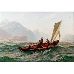 HANS DAHL Norway 1849-1937 Båtfärd i, HANS DAHL Norway 1849-1937 Båtfärd i fjorden Signed Hans...