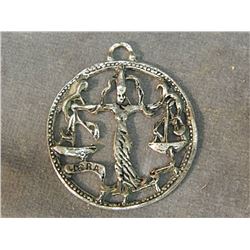 PENDANT - LIBRA - 2 " DIAMETER - NON-FEROUS - SILVER?