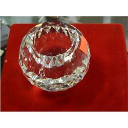CRYSTAL MULTI FACETED TEA LIGHT CANDLE HOLDER - SIGNED ON BOTTOM BY ARTIST - OLEG CASSINI - REG RETA