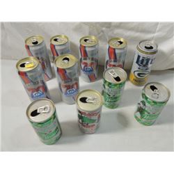 BOX LOT 11 SPORTS RELATED BEER CANS AS SHOWN