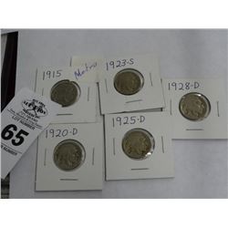 1915 - 1920-D - 1923-S - 1925-D - 1928-D  Buffalo Nickels