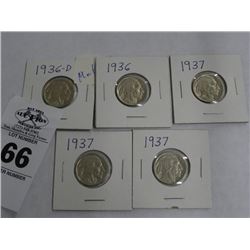 1936-D - 1936 - 1937 Buffalo Nickels (5)