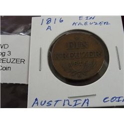 1905 X-F Indian Cent, 1816 Ein Kreuzer Austria Coin