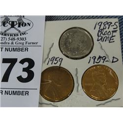 Collector 3 Pack Roosevelt Dime & 2 Lincoln Cents