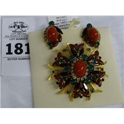 Vintage 1960's Multi Stone Brooch & Earring Set