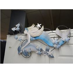 Metal Wall Art Mermaid Riding Dolphin