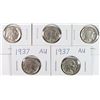 Image 1 : 5 - 1937 BUFFALO NICKELS - XF/AU