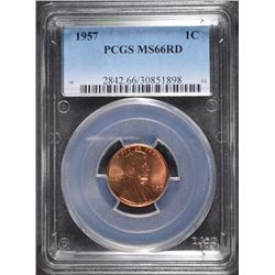 1957 LINCOLN CENT, PCGS MS-66 RED