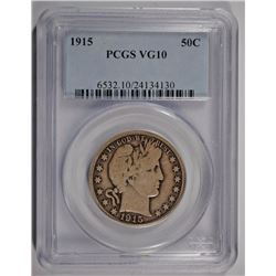 1915 BARBER HALF DOLLAR, PCGS VG/FINE-10