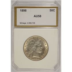 1898 BARBER HALF DOLLAR, PCI AU/BU  NICE WHITE COIN!