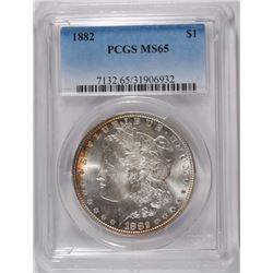 1882 MORGAN DOLLAR PCGS MS-65 SOME RAINBOW COLORS ON RIM