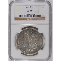 1892-S MORGAN SILVER DOLLAR, NGC XF-40 SEMI-KEY