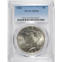 1934 PEACE DOLLAR PCGS MS64 BLAST WHITE