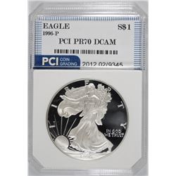 1996-P AMERICAN SILVER EAGLE PCI GRADED PERFECT PROOF DCAM