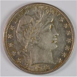 1913-S BARBER HALF AU/BU SMALL SCRATCH OBVERSE