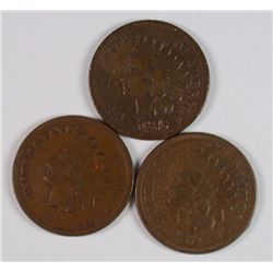 INDIAN CENTS: 1873 G, 1874 VG, 1875 FINE, BUT SPOTS