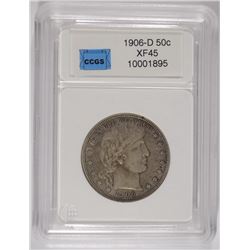 1906-D BARBER HALF DOLLAR, CCGS XF/AU  NICE!