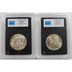 ( 2 ) CCGS GRADED WALKING LIBERTY HALF DOLLARS:  1943-D CH BU & 1944 CH BU