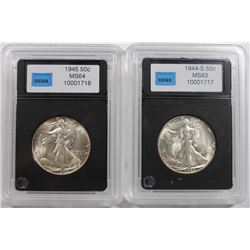 ( 2 ) CCGS GRADED WALKING LIBERTY HALF DOLLARS:  1944-S CH BU & 1945 CH BU