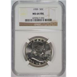 1959 FRANKLIN HALF DOLLAR, NGC MS-64 FBL