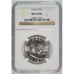1959-D FRANKLIN HALF DOLLAR, NGC MS-65 FBL