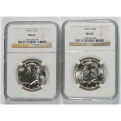2-1968-D KENNEDY HALF DOLLAR NGC MS65 GEMS