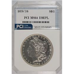 1878 7/8 TAIL FEATHER MORGAN DOLLAR PCI CH/GEM BU DMPL