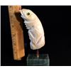 Image 3 : CARVED SPERM WHALE TOOTH DEPICTING FROG, INSET WITH JADE, ON STAND, 6'' H