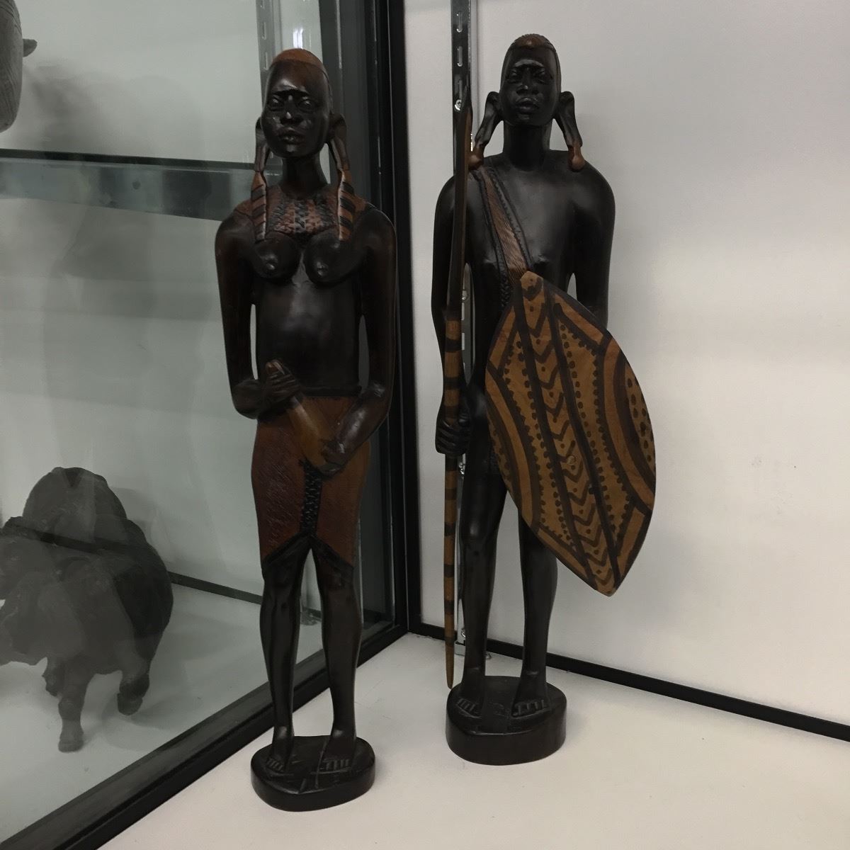 PAIR OF CARVED, WOODEN MAN AND WOMAN AFRICAN ZULU STATUES