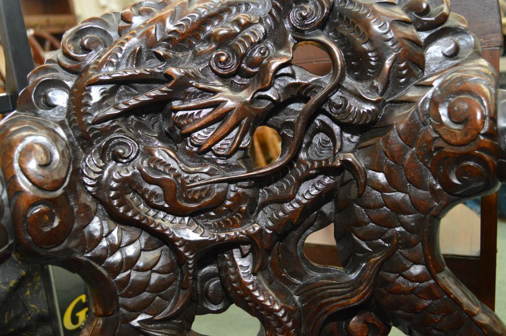 Download Oriental heavily carved dragon motif rosewood chair