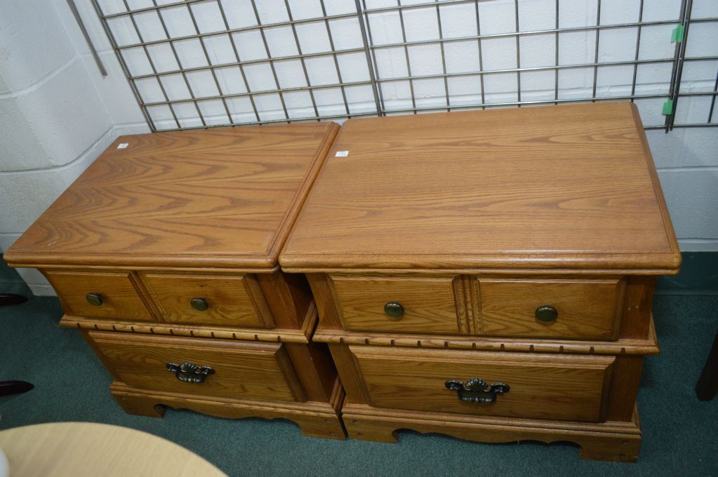 Modern heavy oak mirrored dresser and side tables made by Palliser to