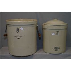 Two Medalta crocks including a five gallon and a lidded three gallon