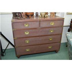 Oriental influenced five drawer chest with brass hardware