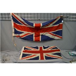 Two sewn Union Jack flags including 18  X 37  and a 24  X 48 