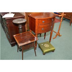 Selection of small furnishing including a modern two drawer side table, a statuary stand, gout stool