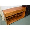 Image 1 : Vintage teak console table that converts to corner desk with two drawers and under shelves