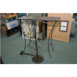 Modern wrought iron and tile top console table and metal wine rack