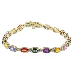 14KT Yellow Gold 13.70ctw Multi Color Sapphire and Diamond Bracelet