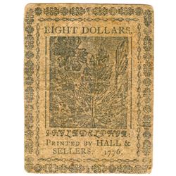 Rare 1776 $8 Continental Currency Note