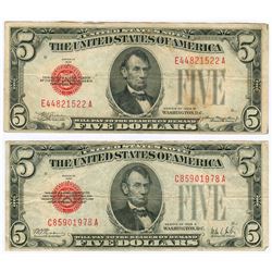 1928 $5 Red Seal Note Lot of 2