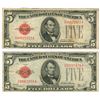 Image 1 : 1928 $5 Red Seal Note Lot of 2