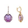 Image 2 : 14KT Rose Gold 27.52ctw Amethyst and Diamond Earrings