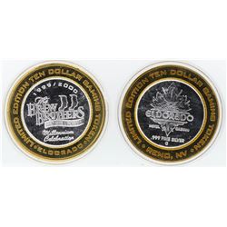 Lot of (2) Eldorado Reno $10 Casino Gaming Token .999 Fine Silver Limited Editio