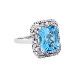 14KT White Gold 7.34ct Blue Topaz and Diamond Ring