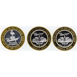 Lot of (3) Flamingo Laughlin $10 Casino Gaming Token .999 Fine Silver Limited Ed
