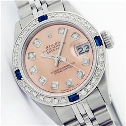 Womens Rolex Stainless Steel Diamond and Sapphire Datejust Wristwatch