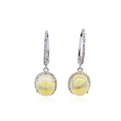 14KT White Gold 3.80ctw Opal and Diamond Dangle Earrings