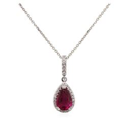 14KT White Gold 2.50ct Pink Tourmaline and Diamond Pendant With Chain