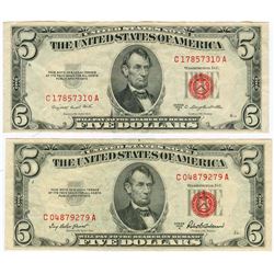 1953 $5 Red Seal Note Lot of 2