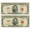 Image 1 : 1953 $5 Red Seal Note Lot of 2